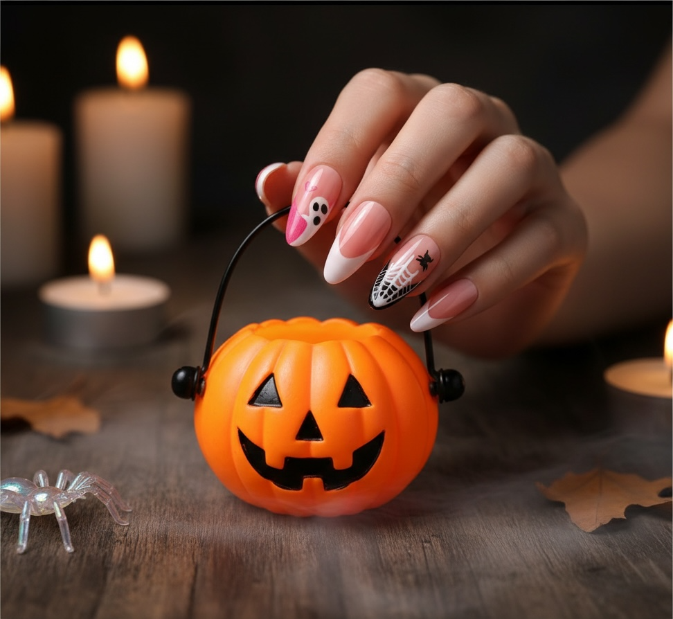 Pink Ghostly Stitch Press-On Nails- for adults