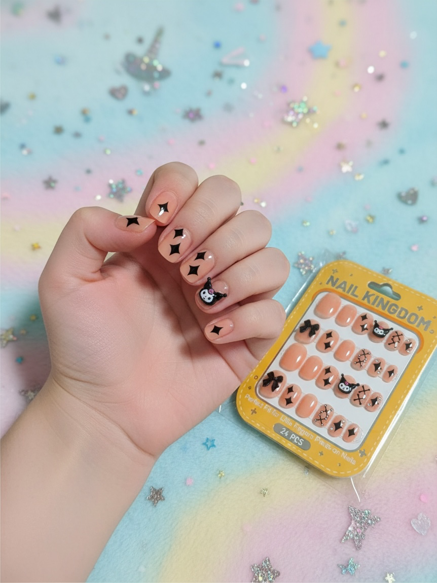 Black Bow Stardust Press-On Nails