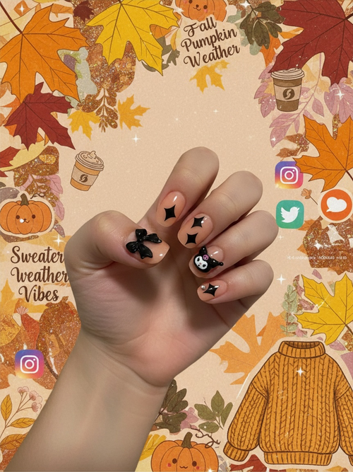 Black Bow Stardust Press-On Nails