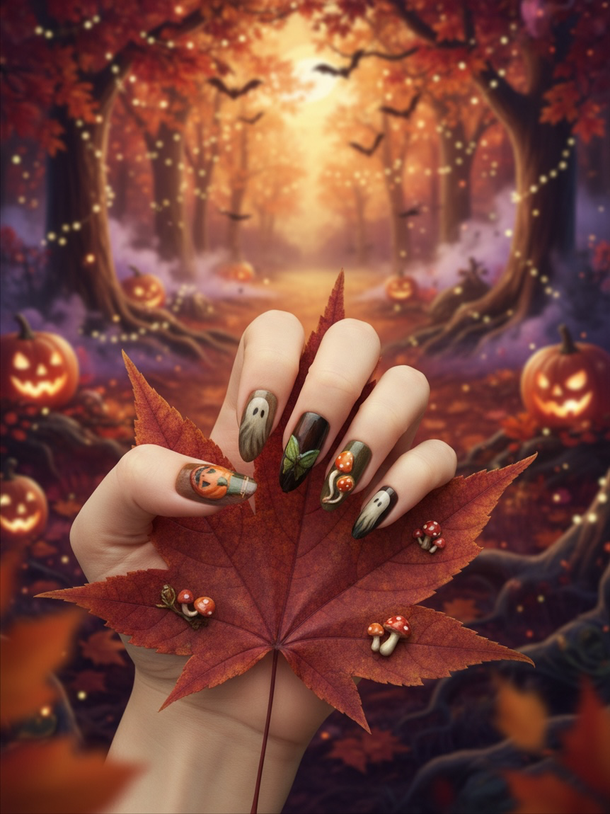 Woodland Mushroom Garden Press-On Nails