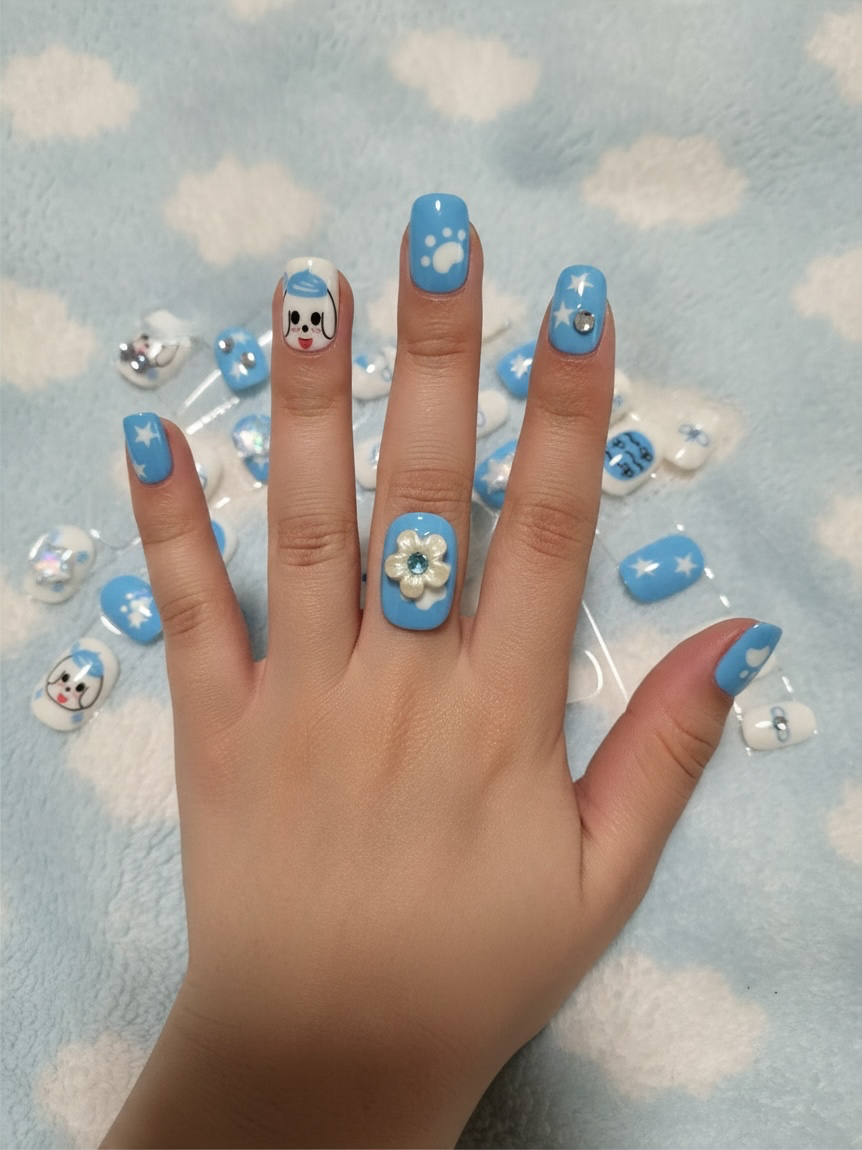 Blue Puppy Stardust Press-On Nails