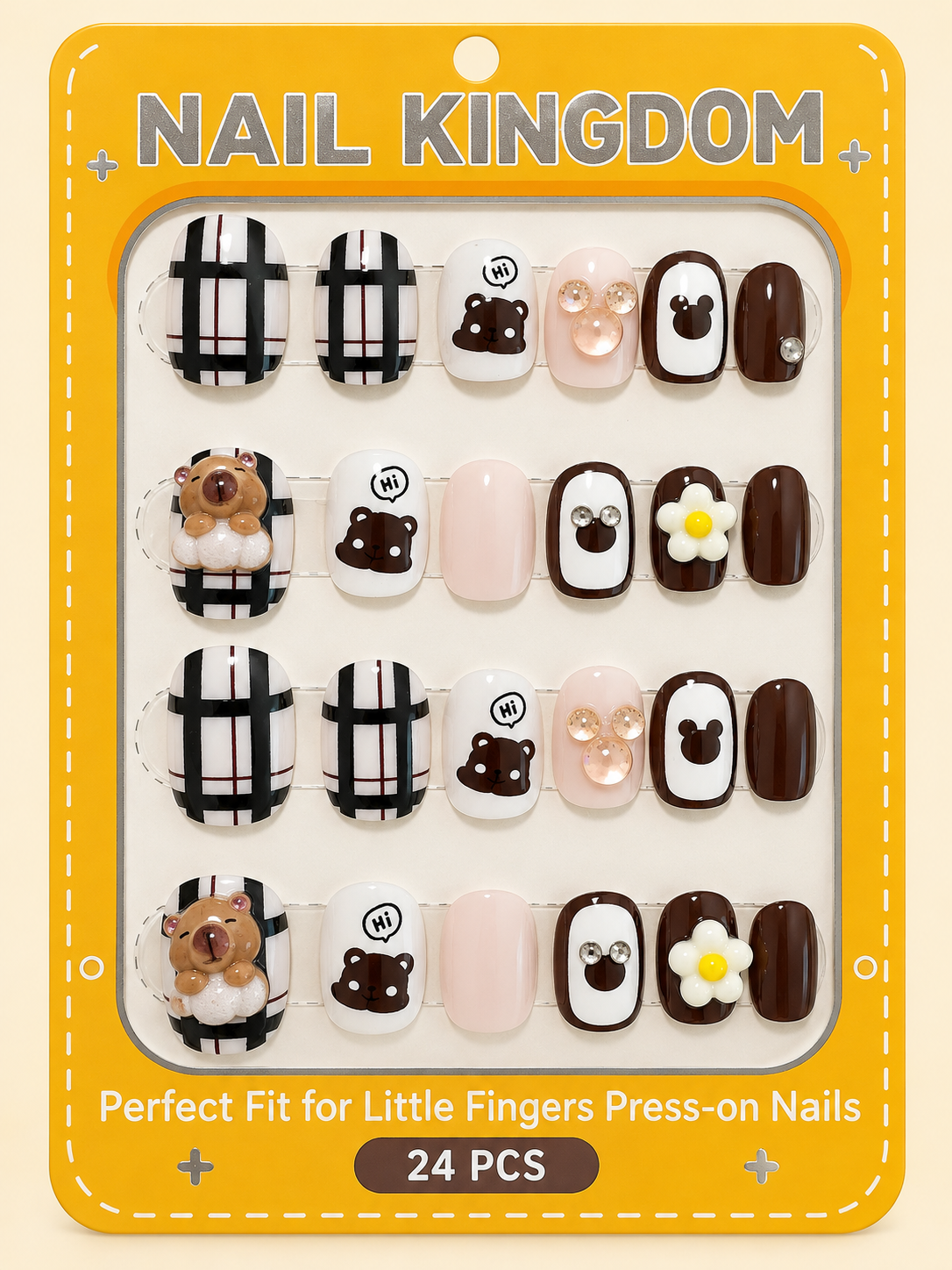 Cozy Bear Check Press-On Nails