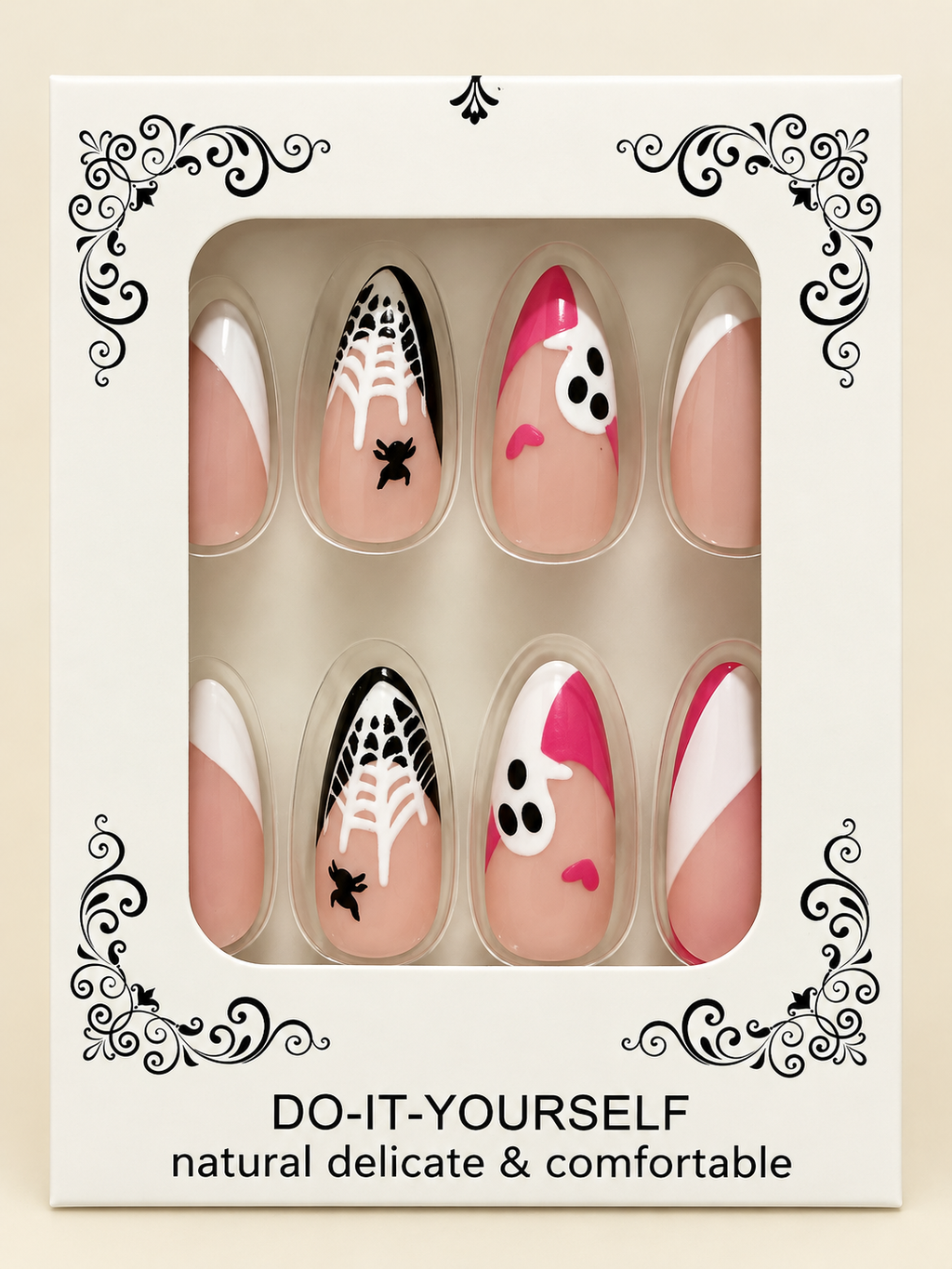 Pink Ghostly Stitch Press-On Nails- for adults