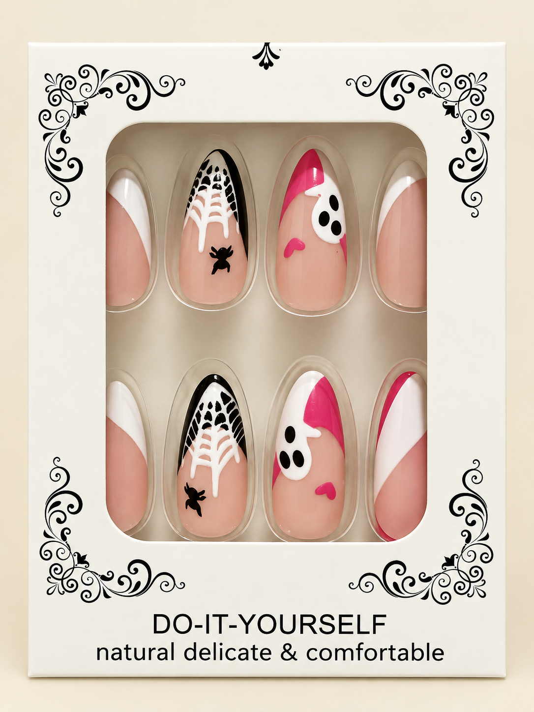 Pink Ghostly Stitch Press-On Nails- for adults